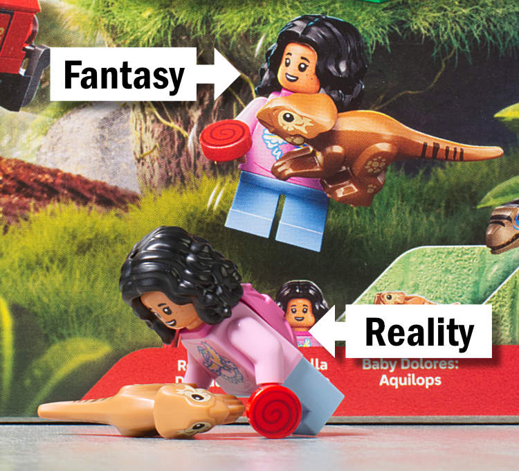 minifig de la niña con la cría de dinosaurio